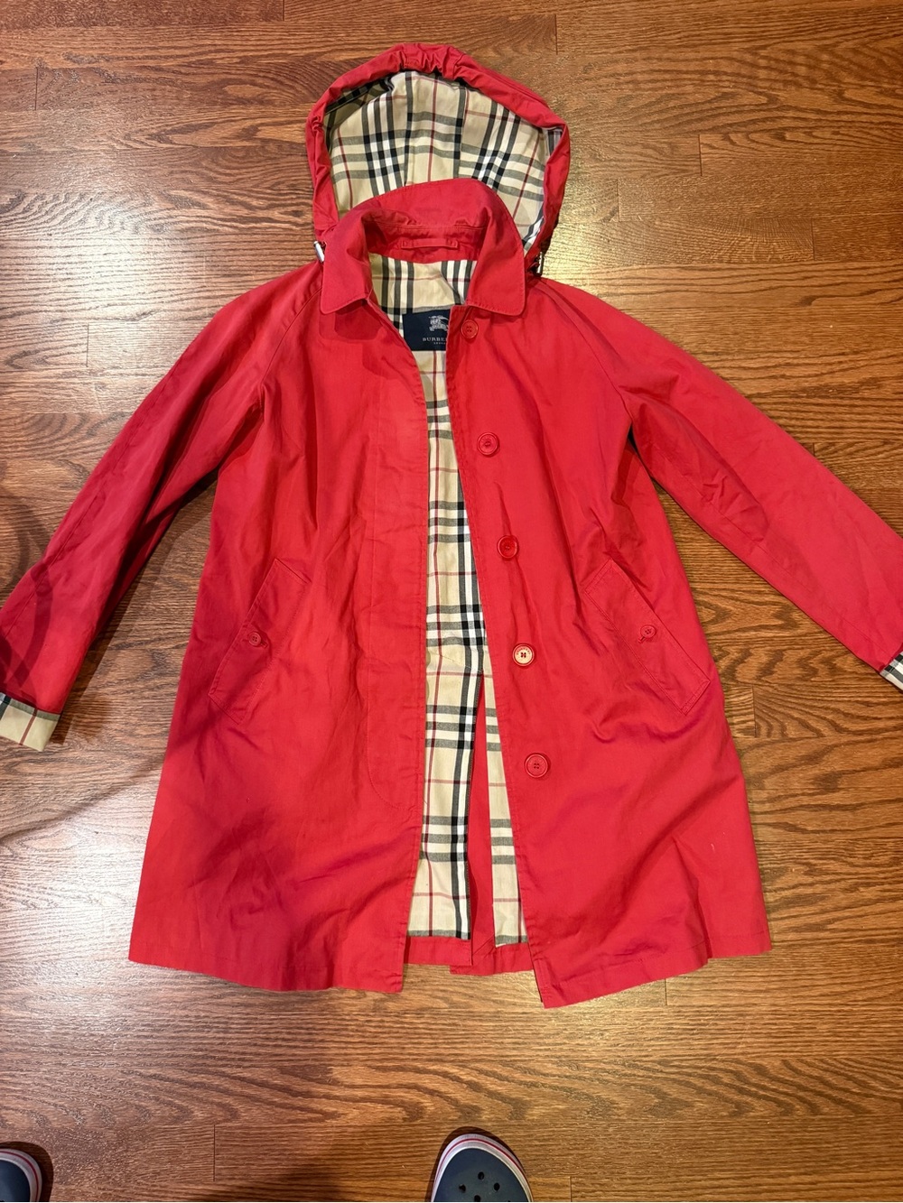 Vintage Burberry Red Trench Coat with Classic Check Lining